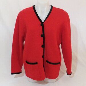 Vintage Pendleton Sweater Womens Petite Large Red Black Trim Cardigan 100% Wool